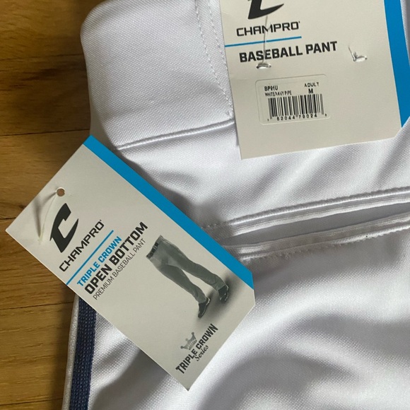 NEW w/ Tags Mens Medium Champro Open Bottoms white with navy piping - Picture 2 of 5